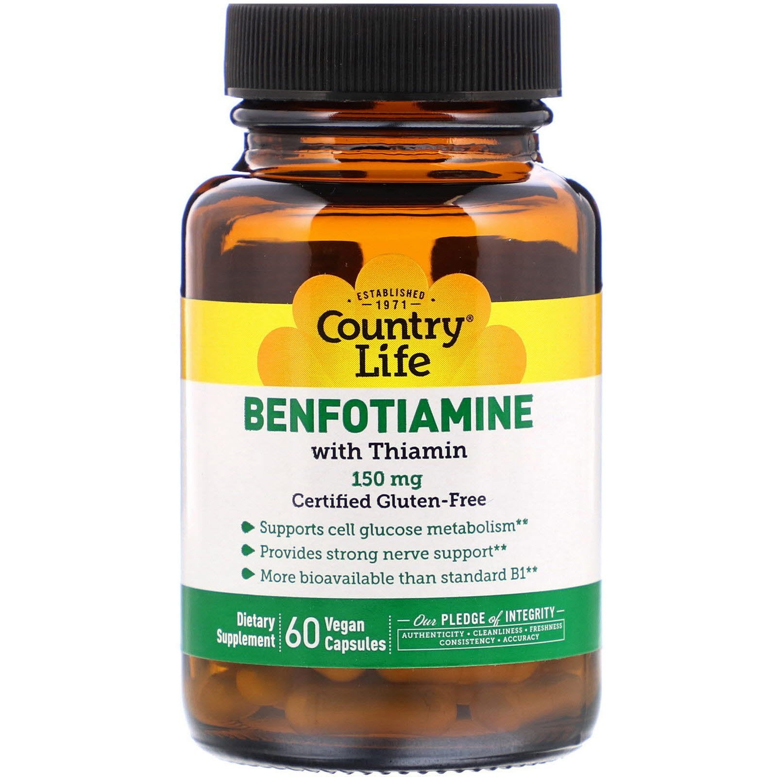 Country Life, Benfotiamine with Thiamin, 150 mg Vegan Capsules