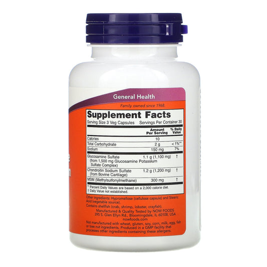 NOW Foods Supplements, Glucosamine & Chondroitin with MSM, Joint Health, Mobility and Comfort*, 90 Veg Capsules