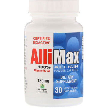 Allimax, 100% Allicin Powder Capsules, 180 mg, Vegetarian Capsules