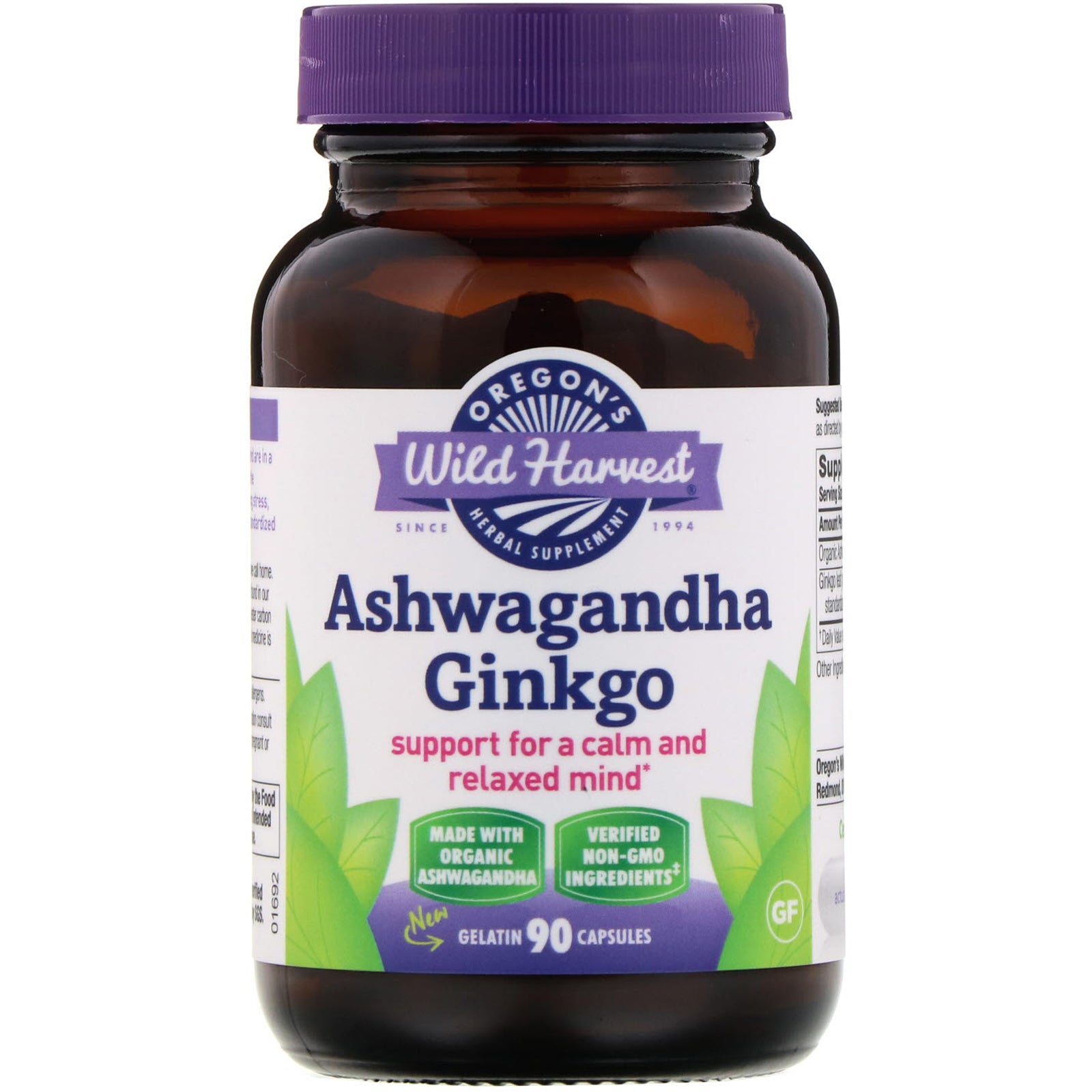 Oregon's Wild Harvest, Ashwagandha Ginkgo, Gelatin Capsules