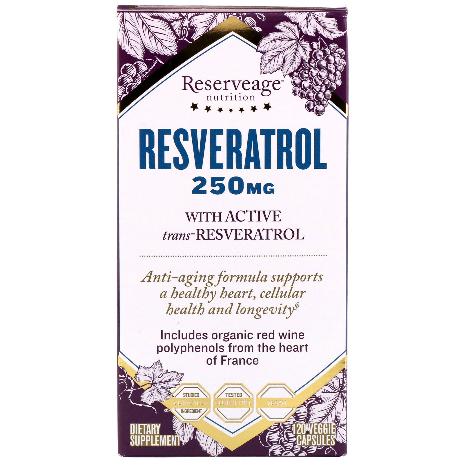 Reserveage Nutrition, Resveratrol With Active Trans-Resveratrol, 250 Mg Veggie Capsules