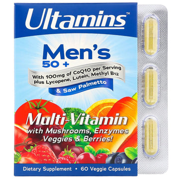 Ultamins, Men's 50+ Multivitamin with CoQ10, Mushrooms, Enzymes, Veggies & Berries