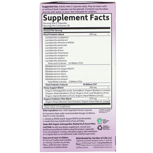 Garden Of Life, Dr. Formulated Probiotics, Mood+ Vegetarian Capsules