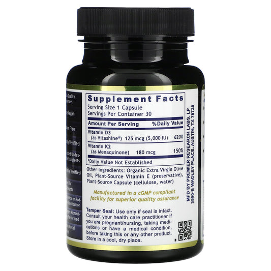 Premier Research Labs, Premier Vitamin D3+ K2, 5,000 IU/180 mcg