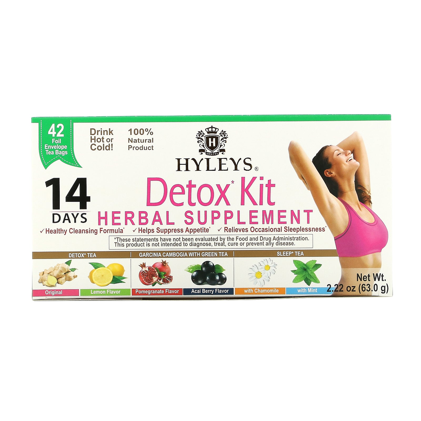 Hyleys Tea, Detox Kit, 14 Day Cleanse, Assorted Flavors, 42 Foil Envelope Tea Bags