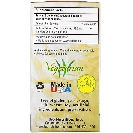 Bio Nutrition, Saffron Extract, Vegetarian Capsules