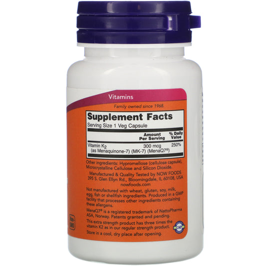 NOW Foods, MK-7 Vitamin K-2, Extra Strength, 300 mcg