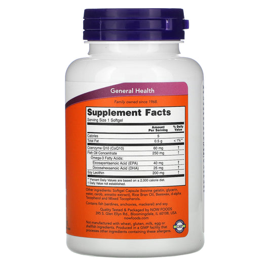 NOW Foods, CoQ10 with Omega-3 Fish Oil, 60 mg Softgels