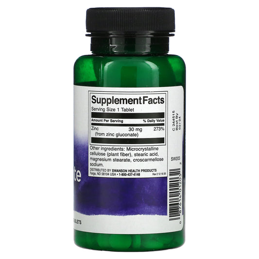 Swanson, Zinc Gluconate, 30 mg, Tablets
