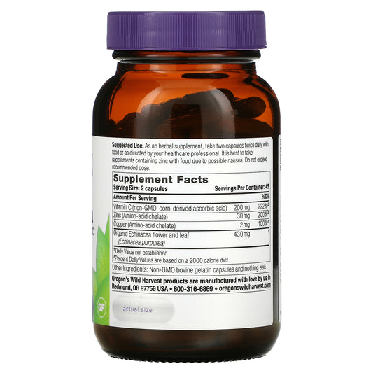 Oregon's Wild Harvest, Echinacea with Zinc and Vitamin C, Gelatin Capsules