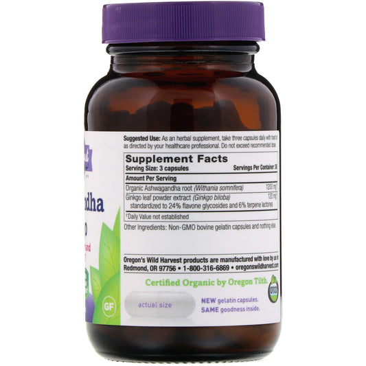 Oregon's Wild Harvest, Ashwagandha Ginkgo, Gelatin Capsules
