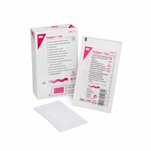 Adhesive Dressing 3M Medipore 3-1/2 X 6 Inch Soft Cloth Rectangle White Sterile Count of 1 By 3M