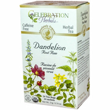 Organic Dandelion Root Raw Tea 24 Bags By Celebration Herbal