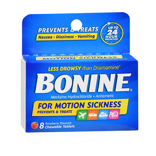 Bonine Motion Sickness Chewable Tablets Raspberry Flavored 8