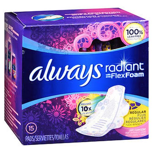 Always Radiant Pads With Flexi-Wings Regular Flow Light Clea