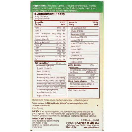 Garden Of Life, Raw Enzymes, Women Vegetarian Capsules