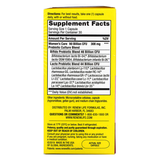 Renew Life, Ultimate Flora, Women'S Care Probiotic, 90 Billion Live Cultures Vegetarian Capsules