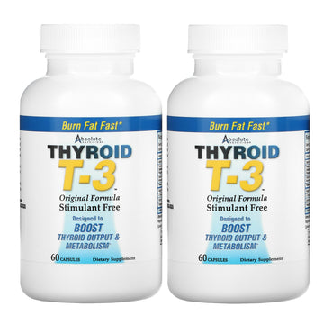 Absolute Nutrition, Thyroid T-3, Original Formula, 2 Bottles, Capsules Each