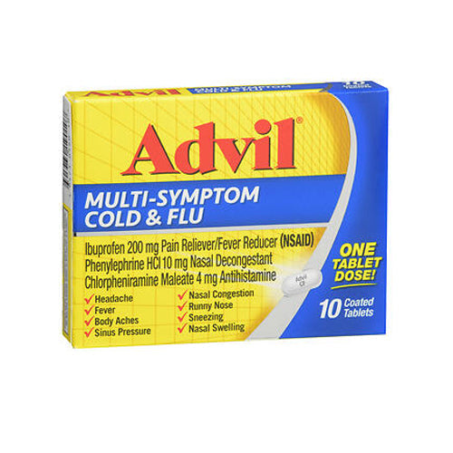 Advil Multi-Symptom Cold & Flu Coated Tablets 10 Tabs By Adv
