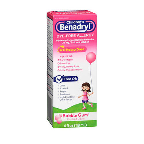 Benadryl Children's Dye-Free Allergy Liquid Bubble Gum Flavo