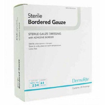 Adhesive Dressing DermaRite 4 X 8 Inch Gauze Rectangle White Sterile Count of 25 By DermaRite