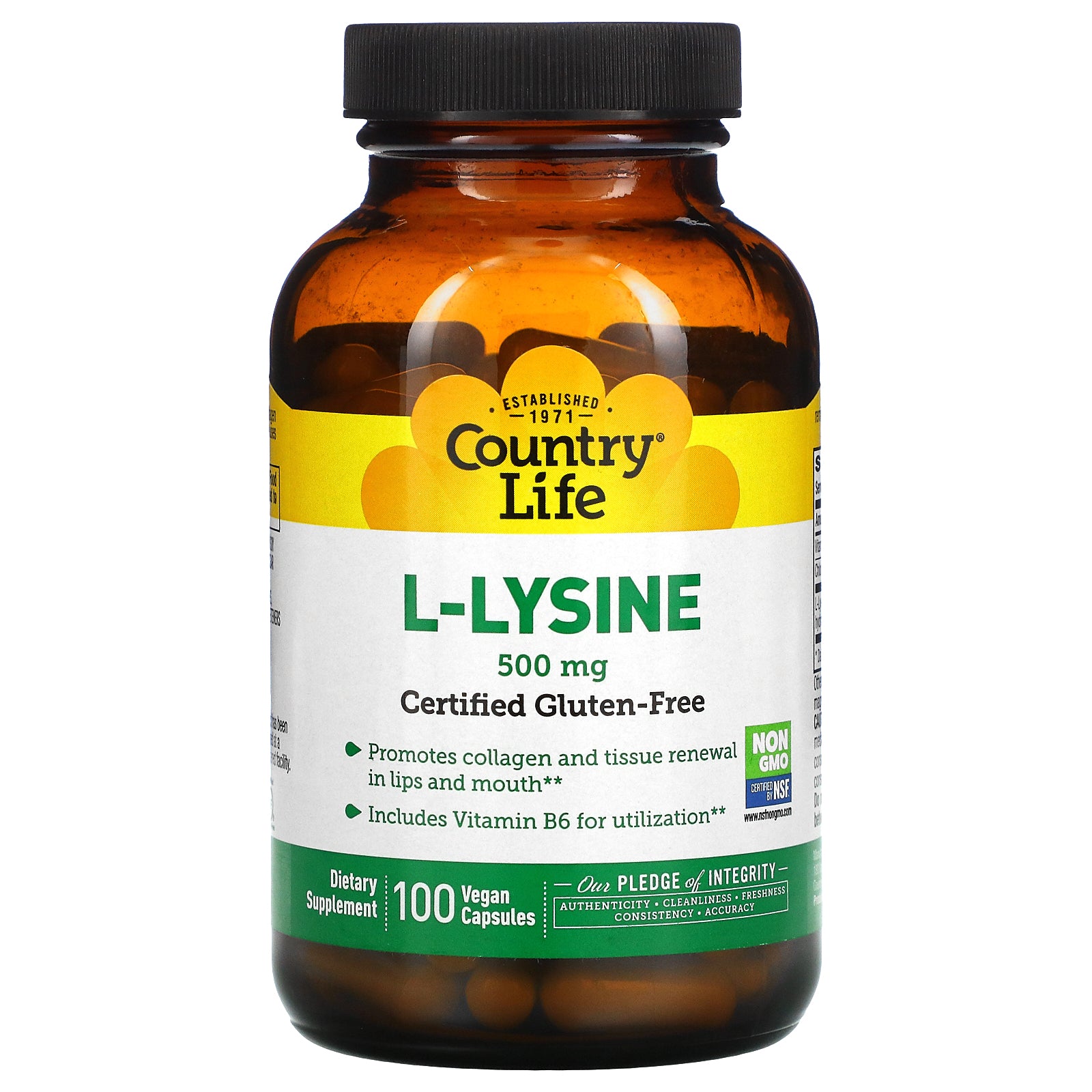Country Life, L-Lysine, 500 mg Vegan Capsules