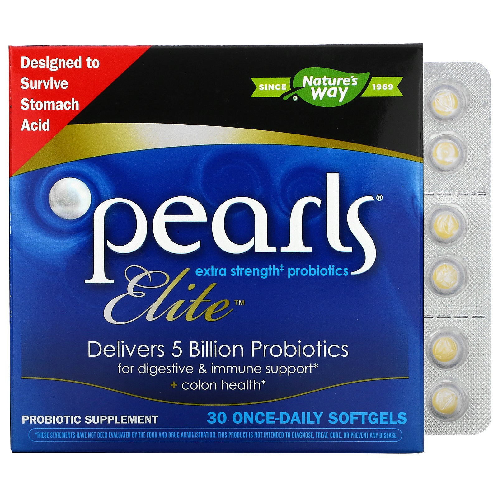 Nature's Way, Pearls Elite, Extra Strength Probiotics, Once-Daily Softgels