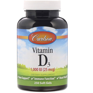 Carlson Labs, Vitamin D3, 25 mcg (1,000 IU), Soft Gels