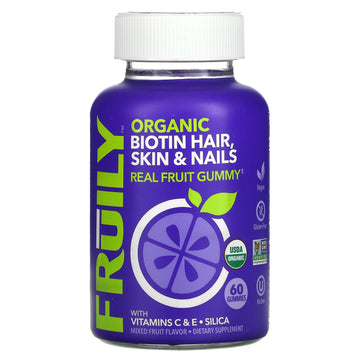 Fruily, Organic Biotin Hair, Skin & Nails with Vitamins C & E, Silica, Mixed Fruit,  Gummies