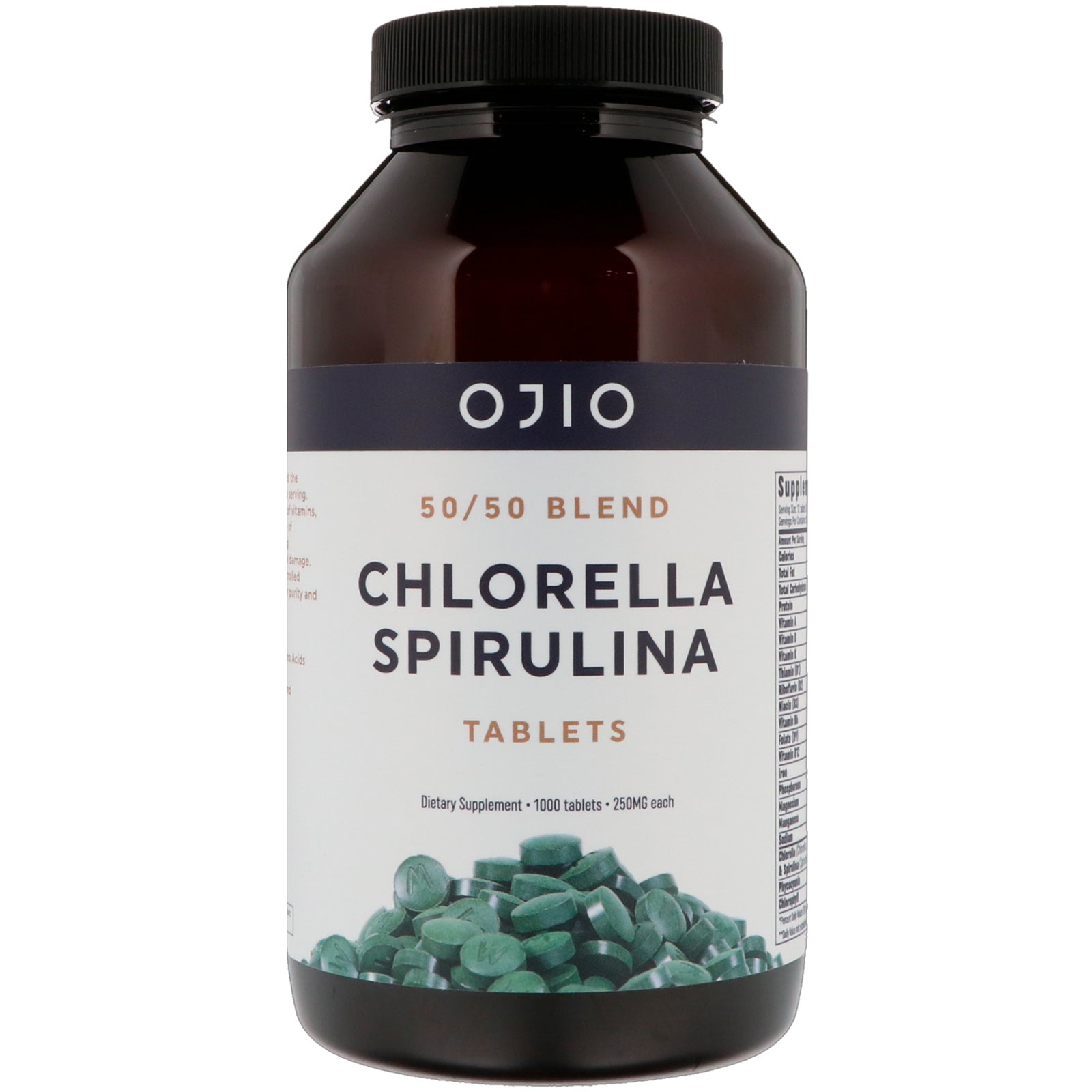 Ojio, Chlorella Spirulina Tablets, 50/50 Blend, 250 mg Tablets