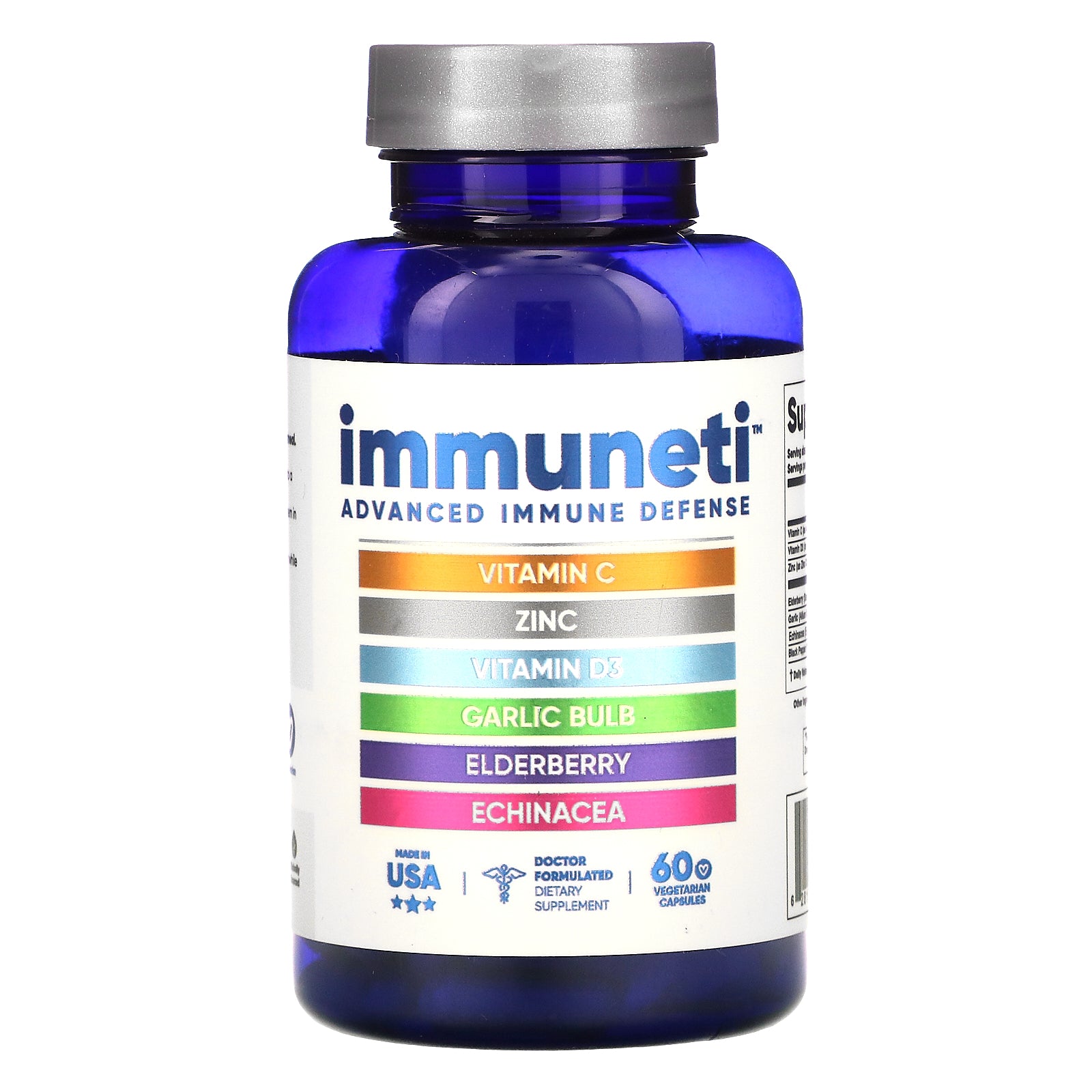 Immuneti - Advanced Immune Defense, 6-in-1 Powerful Blend of Vitamin C, Vitamin D3, Zinc, Elderberries, Garlic Bulb, Echinacea - Supports Overall Health, Provides Vital Nutrients & Antioxidants