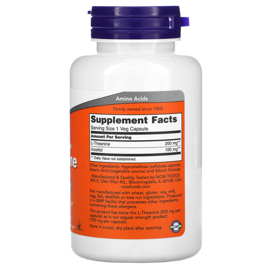 NOW Foods, Double Strength L-Theanine, 200 mg Veg Capsules