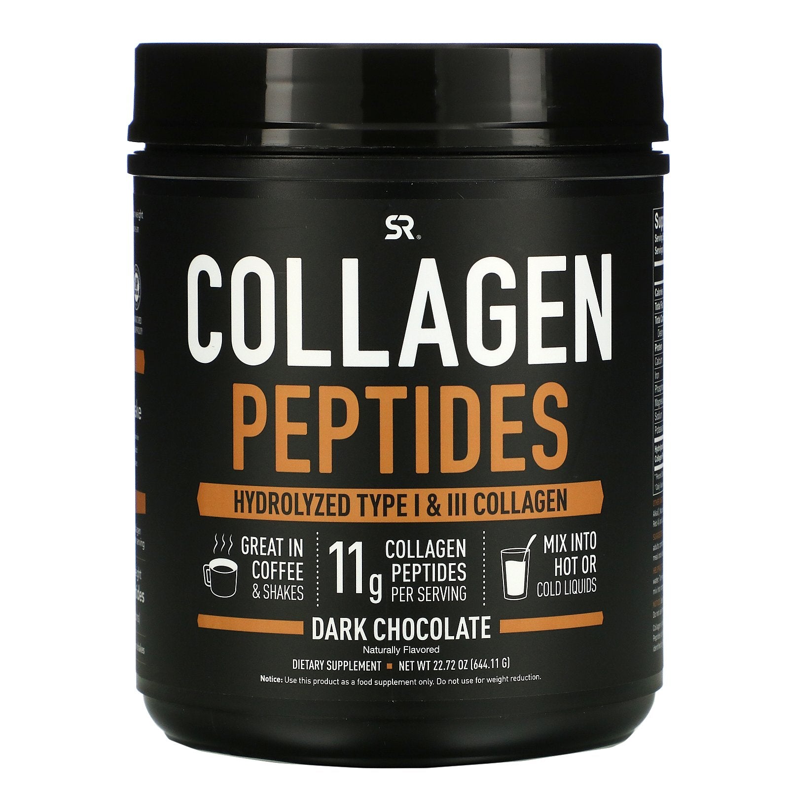 Sports Research, Collagen Peptides, Hydrolyzed Type I & III Collagen, Dark Chocolate
