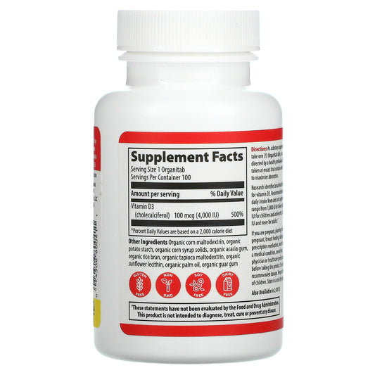 Vibrant Health, Vitamin D3, 4,000 I.U.,OrganiTabs