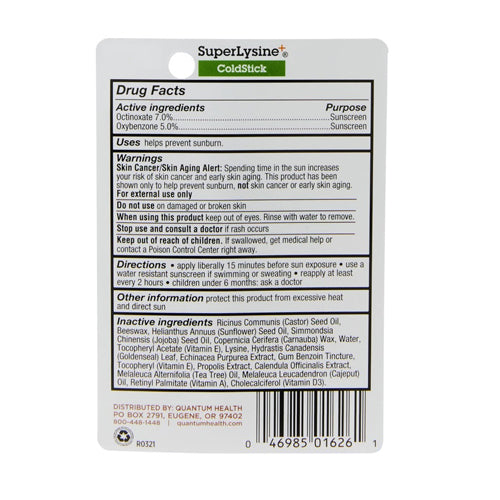 Super Lysine+ Cold Stick SPF21 5 GM By Quantum Health
