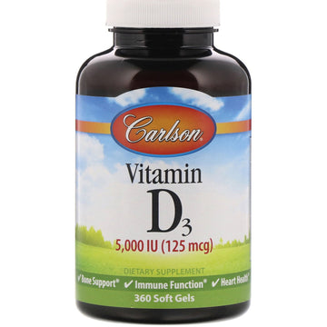 Carlson Labs, Vitamin D3, 125 mcg (5,000 IU), Soft Gels