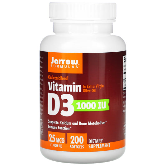 Jarrow Formulas, Vitamin D3, Cholecalciferol, 25 mcg (1,000 IU), Softgels