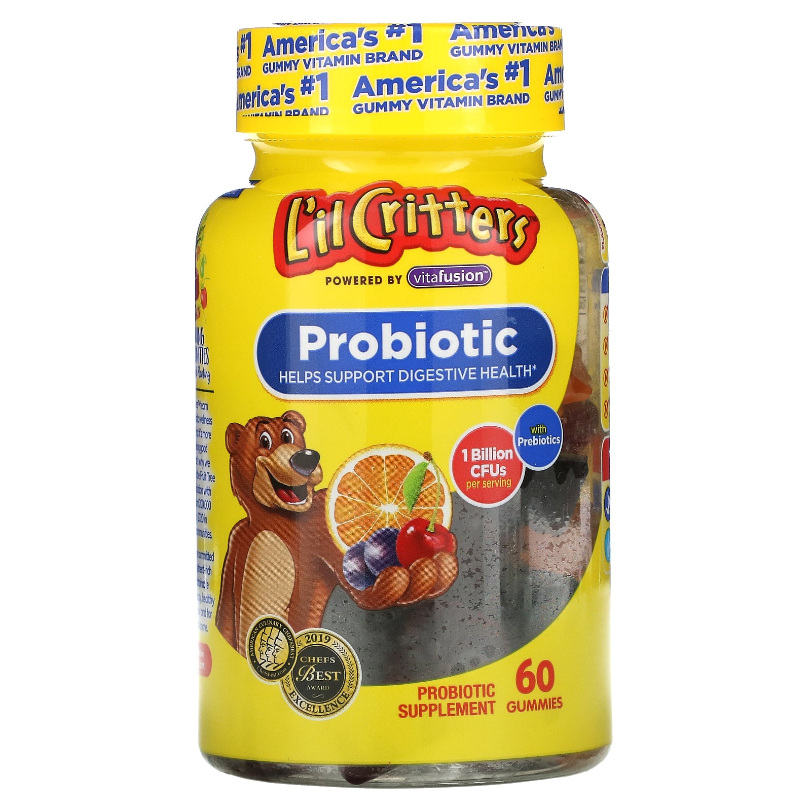 L'Il Critters, Probiotic With Prebiotics, Cherry, Orange & Grape Flavor, 1 Billion Cfus Gummies