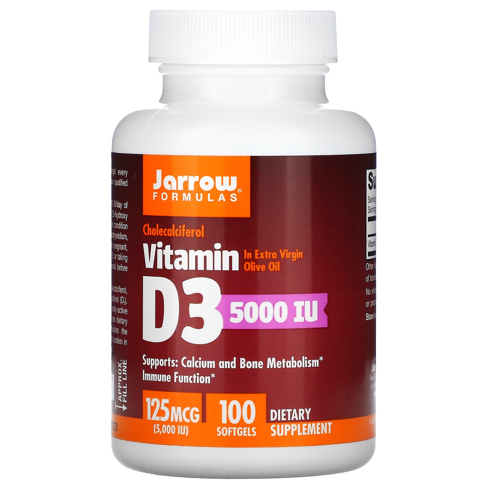 Jarrow Formulas, Vitamin D3, Cholecalciferol, 125 Mcg (5,000 Iu), Softgels