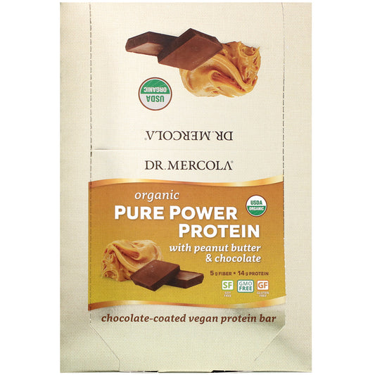 Dr. Mercola, Organic Pure Power Protein Bar, Peanut Butter & Chocolate (52 g) Each