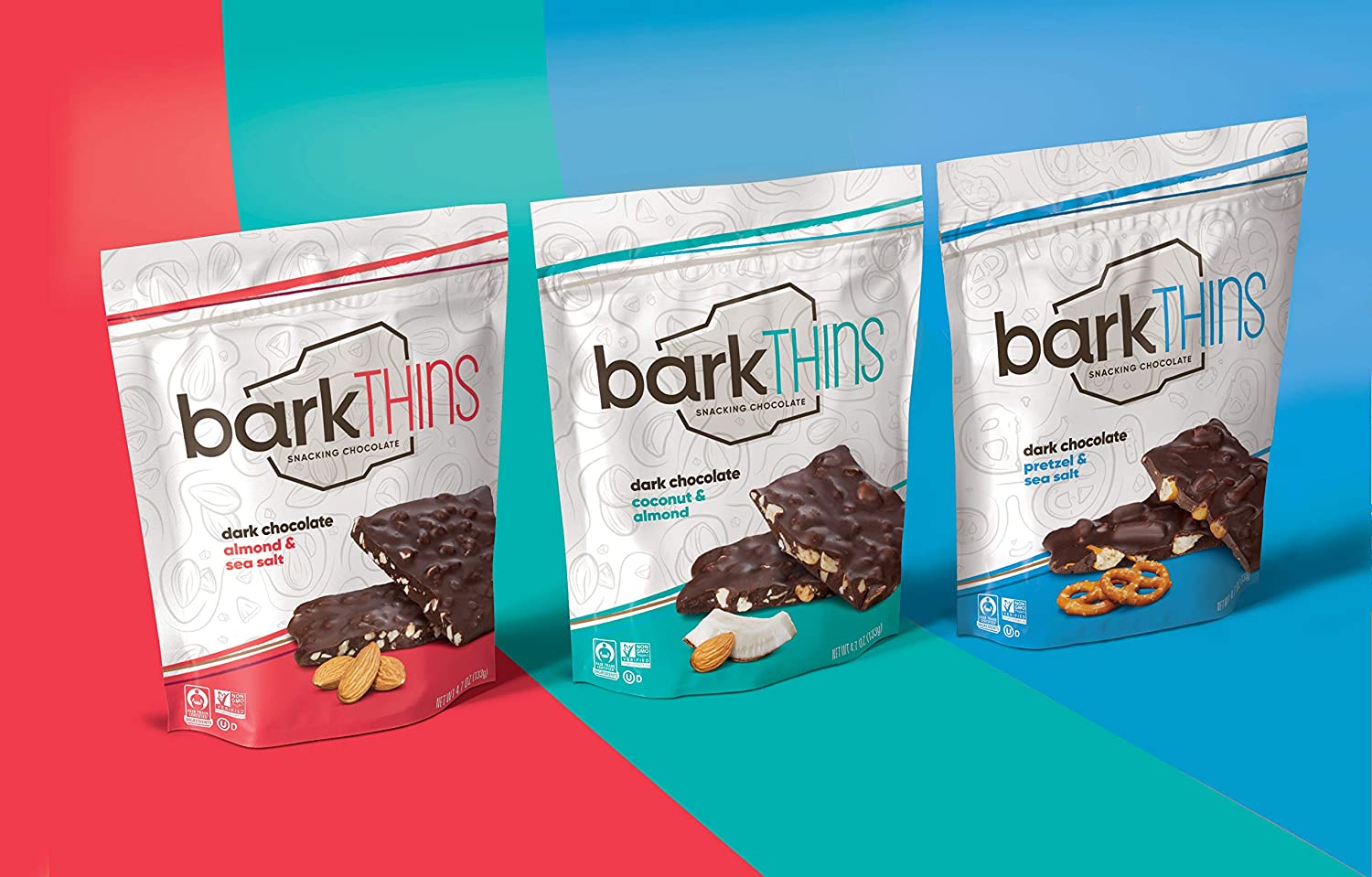 Bark thins mix of three bags. Almond, Coconut and pretzel