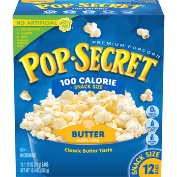 Pop Secret Microwave Popcorn, 100 Calorie Butter Flavor,  Snack Bags, 12 Ct