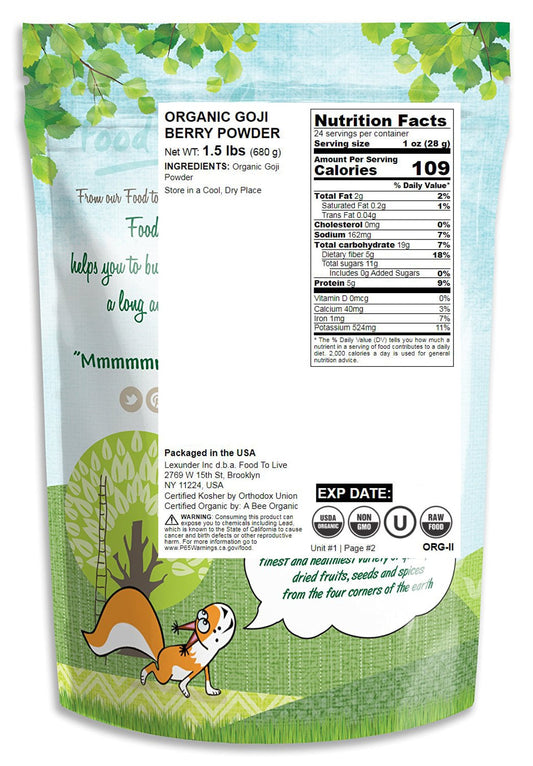 Organic Goji Berry Powder- Non-GMO, Kosher, Raw, Vegan, Contains Maltodextrin, Bulk