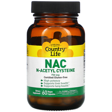 Country Life, NAC, N-Acetyl Cysteine, 750 mg Vegan Capsules