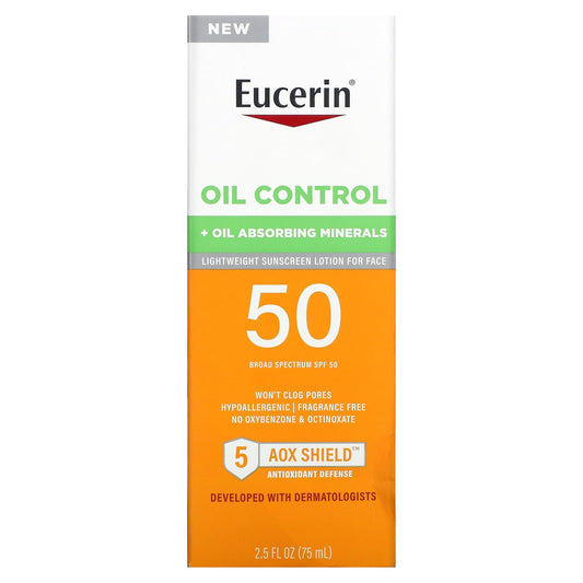 Eucerin, Oil Control, Lightweight Sunscreen Lotion for Face, SPF 50 (75 ml)
