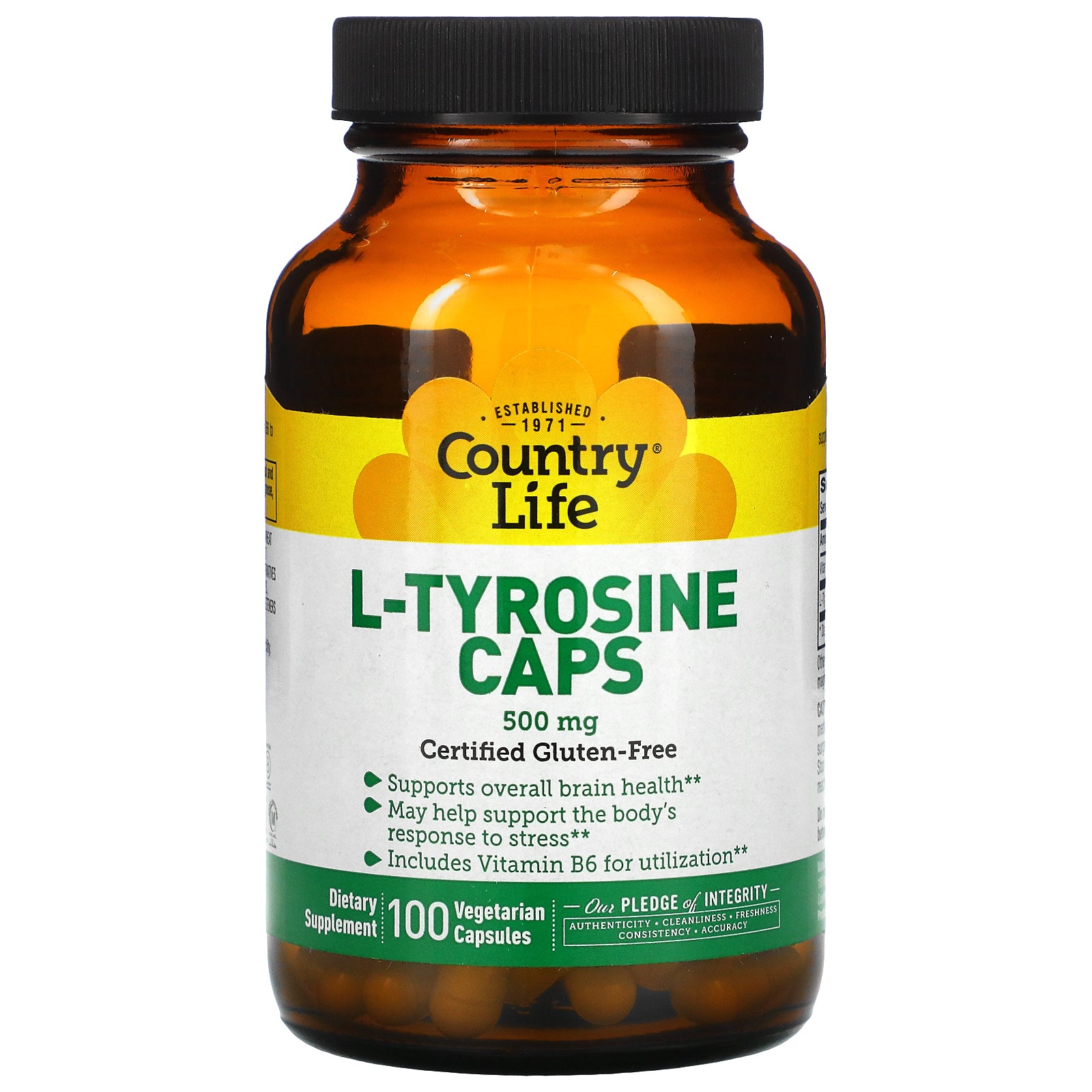 Country Life, L-Tyrosine Caps, 500 mg