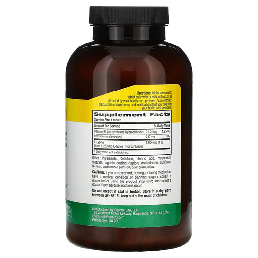 Country Life, L-Lysine, 1000 mg Tablets