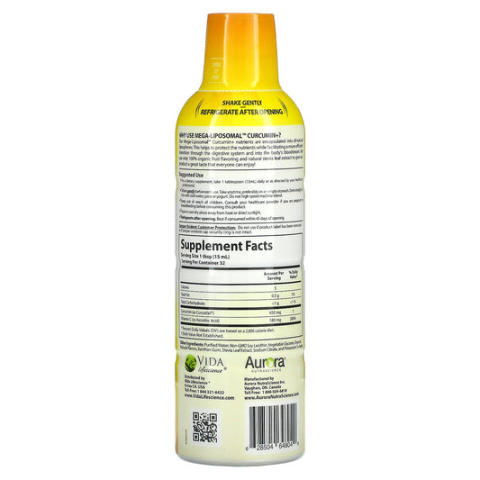 Aurora Nutrascience, Mega-Liposomal Curcumin+, Organic Fruit, 450 mg
