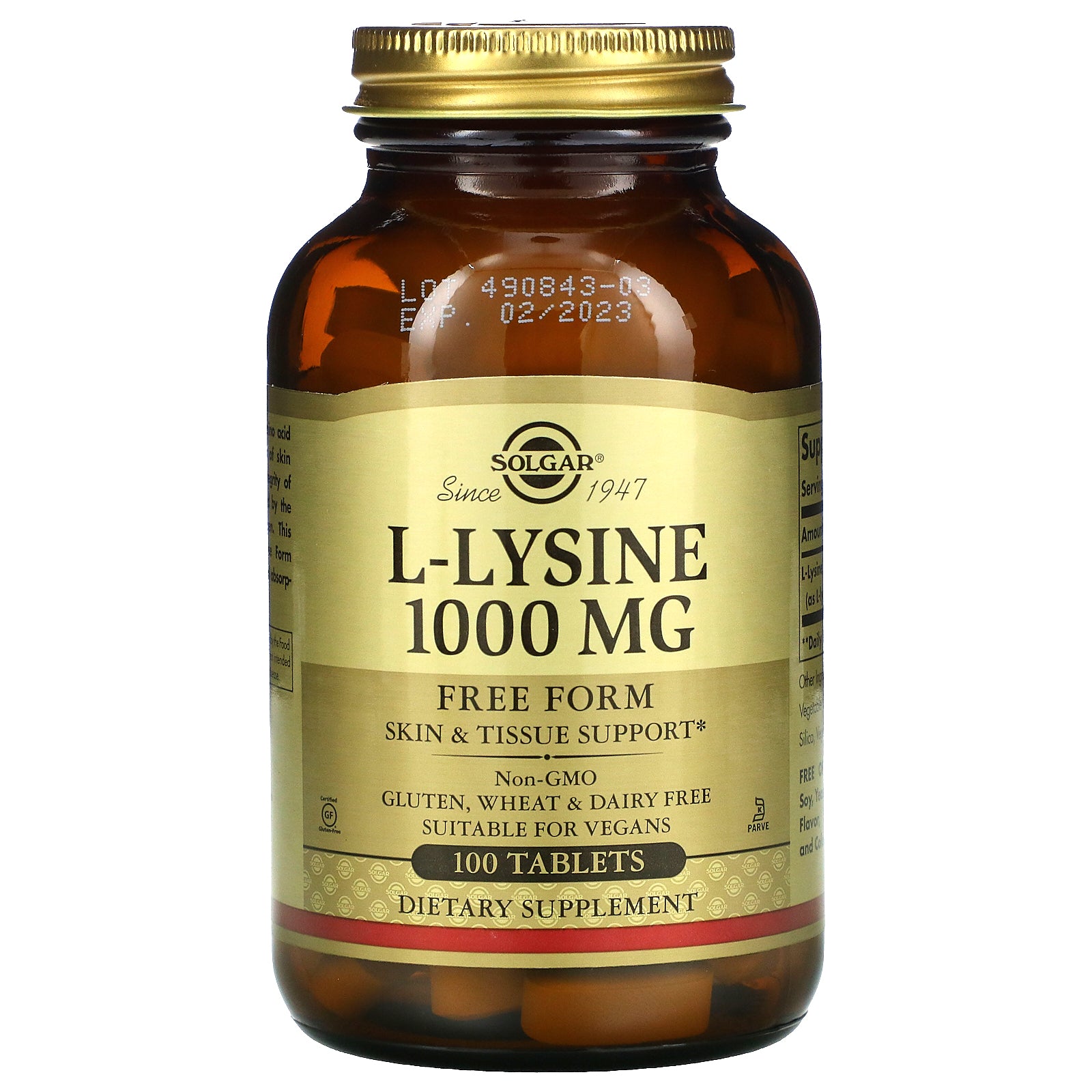 Solgar, L-Lysine, Free Form, 1,000 mg Tablets