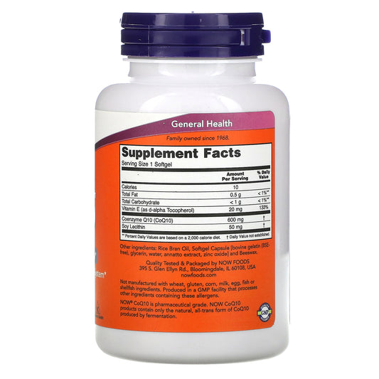 NOW Foods, CoQ10 with Vitamin E & Lecithin, Maximum Strength, 600 mg Softgels
